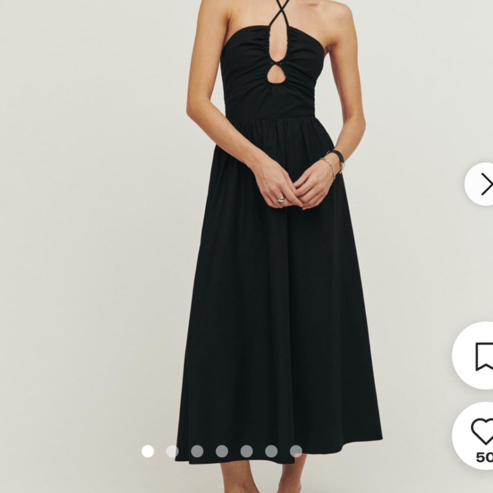 Reformation Black Cotton Stassie Halter tie midi a line Dress size 2